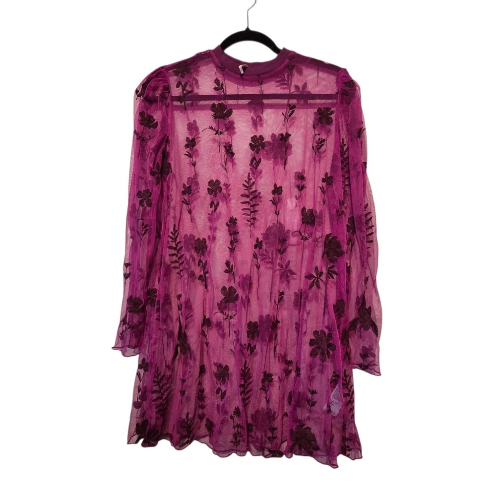 NWT Free People Cecilia Sheer Mini Dress Women's XS Purple Pink NO UNDER DRESS